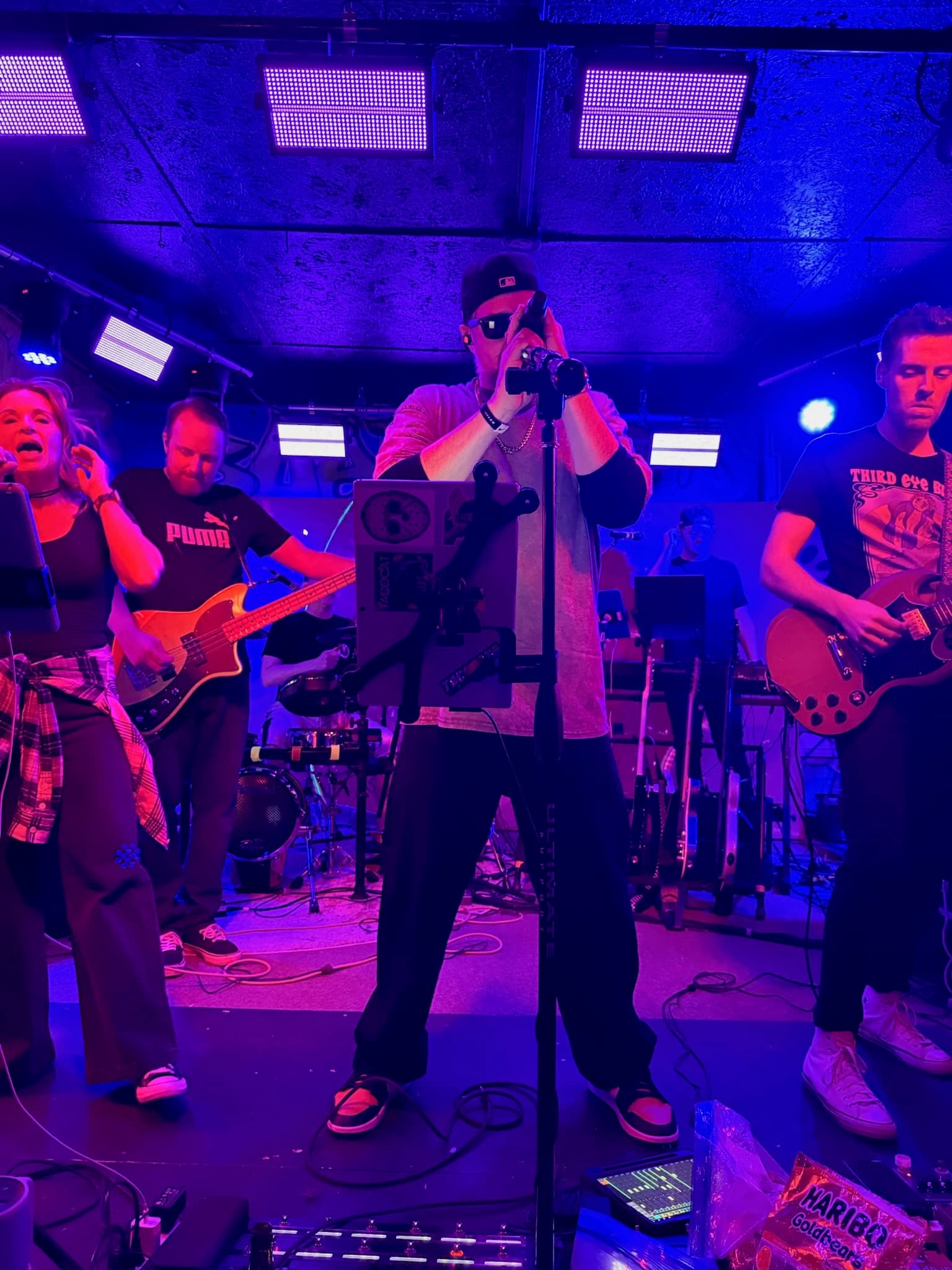 Lead vocalist commanding the stage